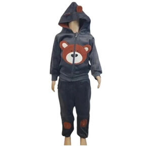 4T Toddler Grey Teddy Bear 2 piece Hoodie and Pants Velvet Outfit Set